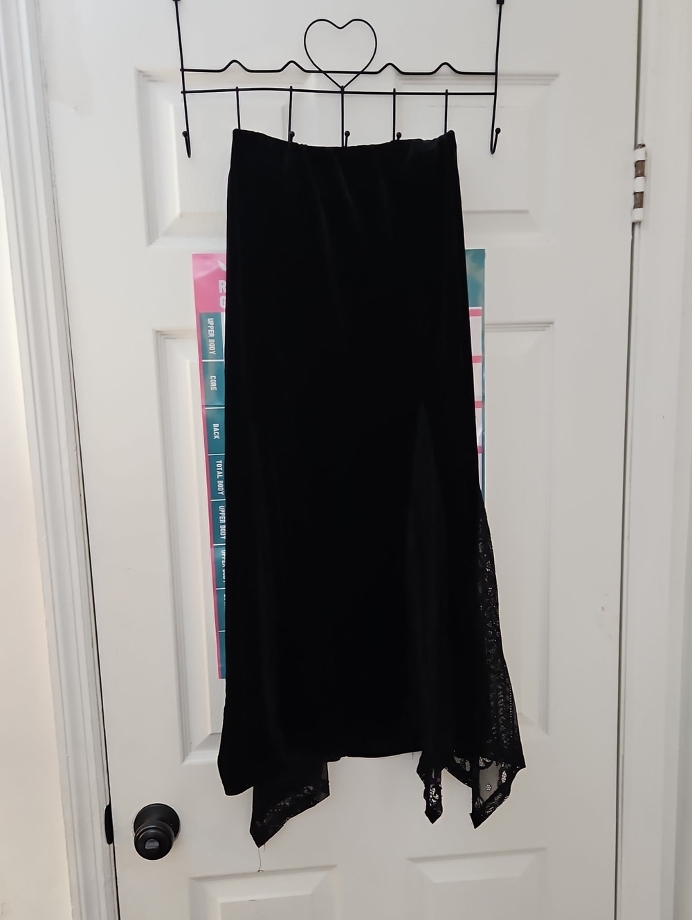 Asymmetric Black Lace-Trim Midi Skirt